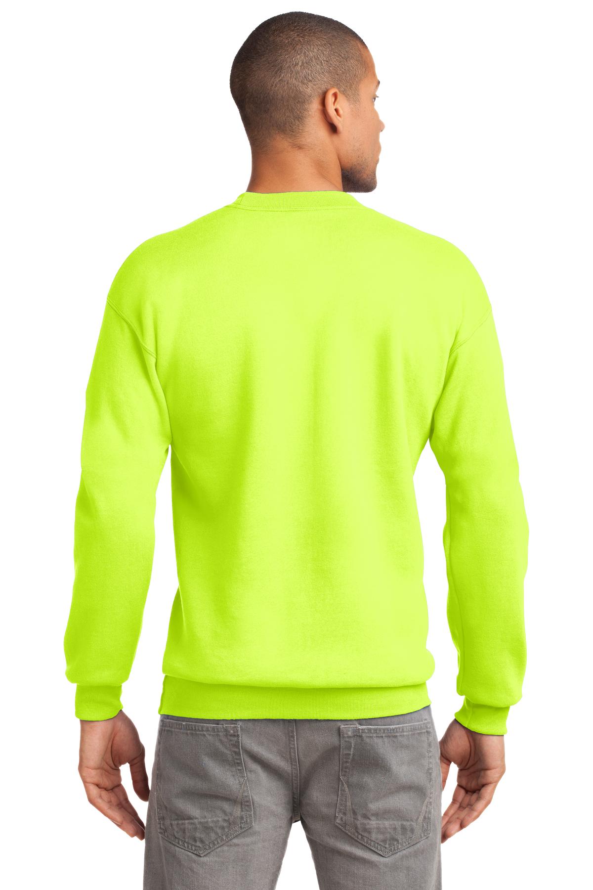 Custom Embroidered Port & Company Tall Essential Fleece Crewneck Sweatshirt. PC90T,Safety Green