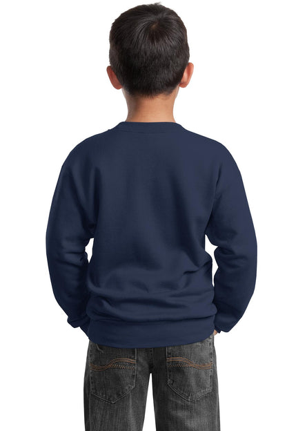Custom Embroidered Port & Company Youth Core Fleece Crewneck Sweatshirt.  PC90Y,Navy