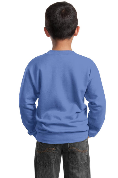 Custom Embroidered Port & Company Youth Core Fleece Crewneck Sweatshirt.  PC90Y,Carolina Blue
