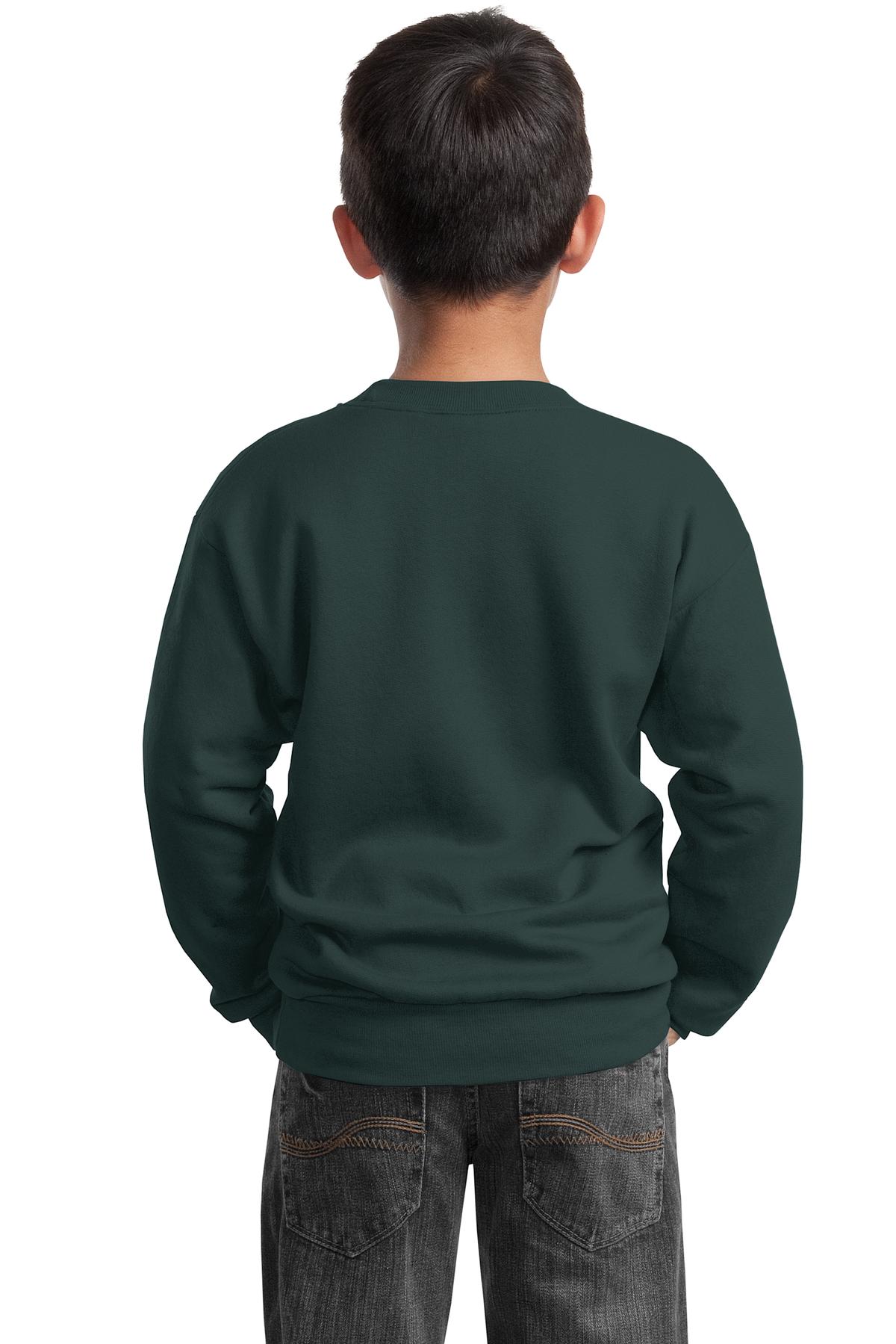Custom Embroidered Port & Company Youth Core Fleece Crewneck Sweatshirt.  PC90Y,Dark Green