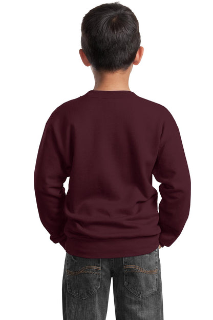Custom Embroidered Port & Company Youth Core Fleece Crewneck Sweatshirt.  PC90Y,Maroon
