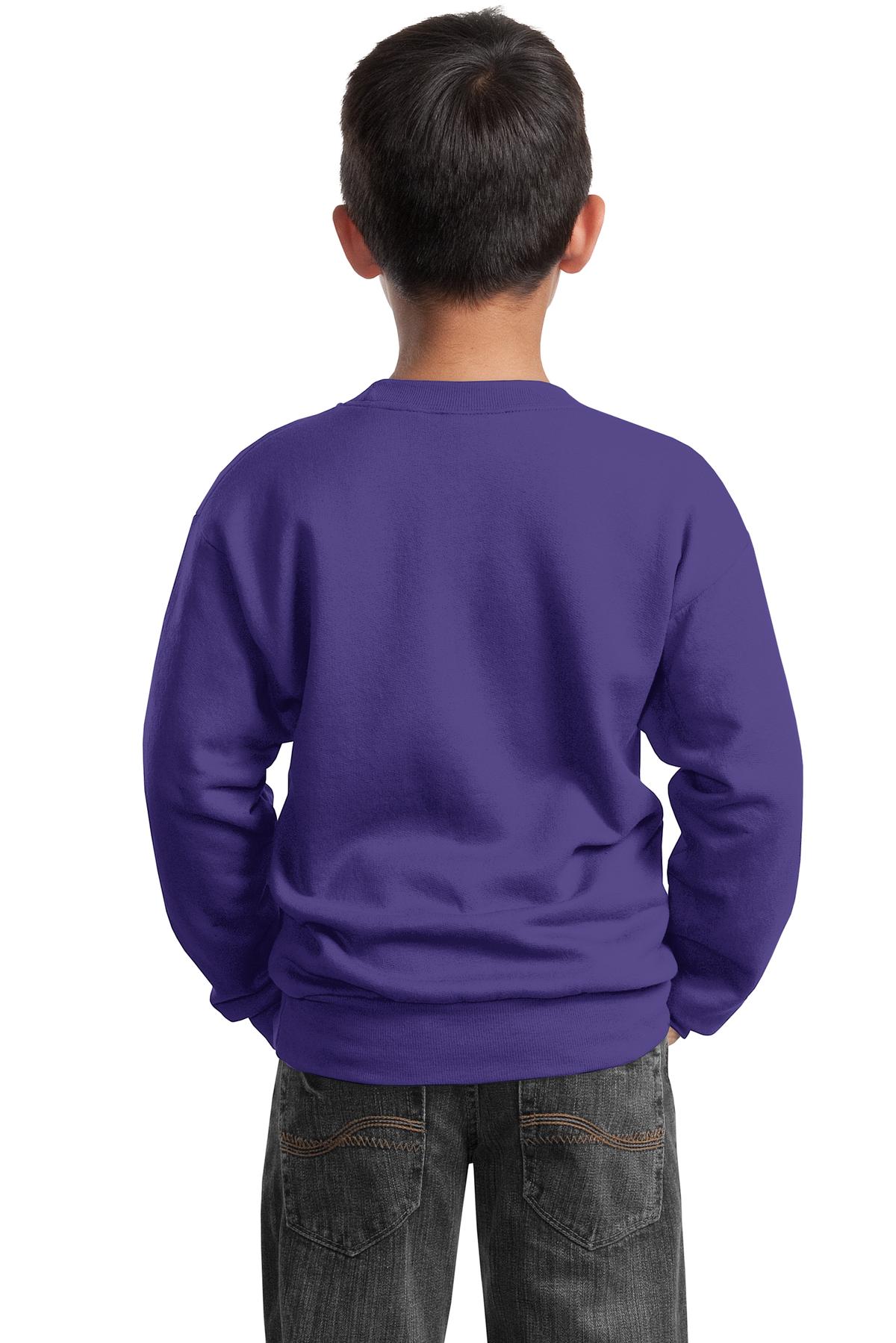 Custom Embroidered Port & Company Youth Core Fleece Crewneck Sweatshirt.  PC90Y,Purple
