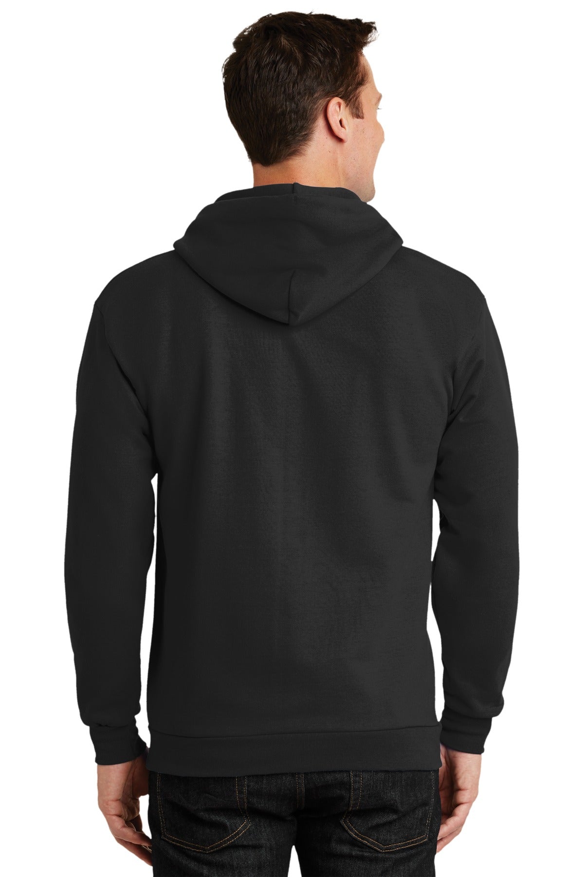 Custom Embroidered Port & Company Tall Essential Fleece Full-Zip Hooded Sweatshirt. PC90ZHT,Jet Black
