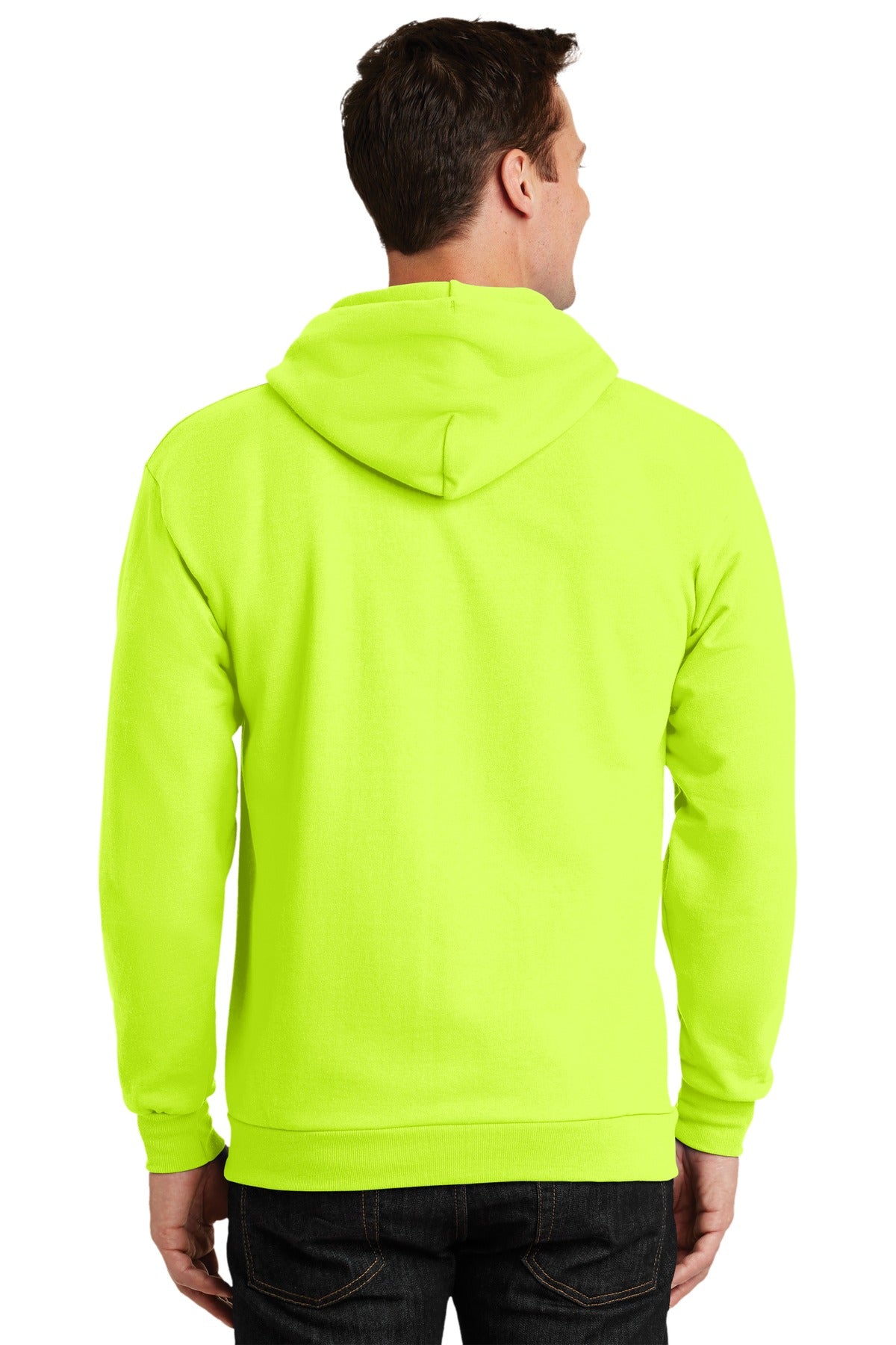 Custom Embroidered Port & Company Tall Essential Fleece Full-Zip Hooded Sweatshirt. PC90ZHT,Safety Green