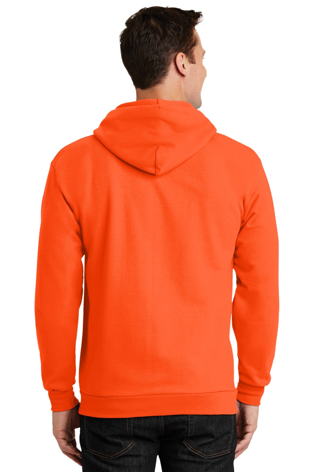 Custom Embroidered Port & Company Tall Essential Fleece Full-Zip Hooded Sweatshirt. PC90ZHT,Safety Orange