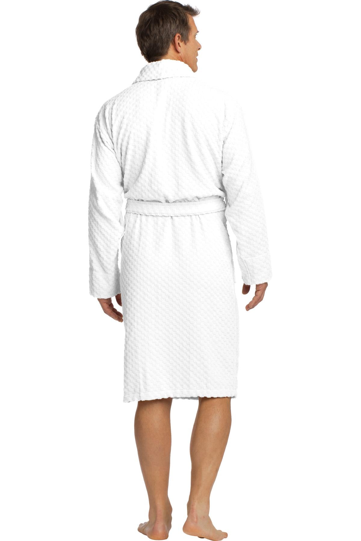 Custom Embroidered Port Authority Checkered Terry Shawl Collar Robe. R103,White