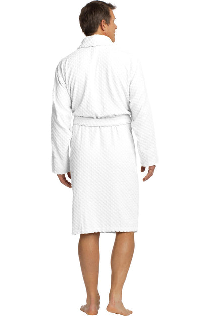 Custom Embroidered Port Authority Checkered Terry Shawl Collar Robe. R103,White