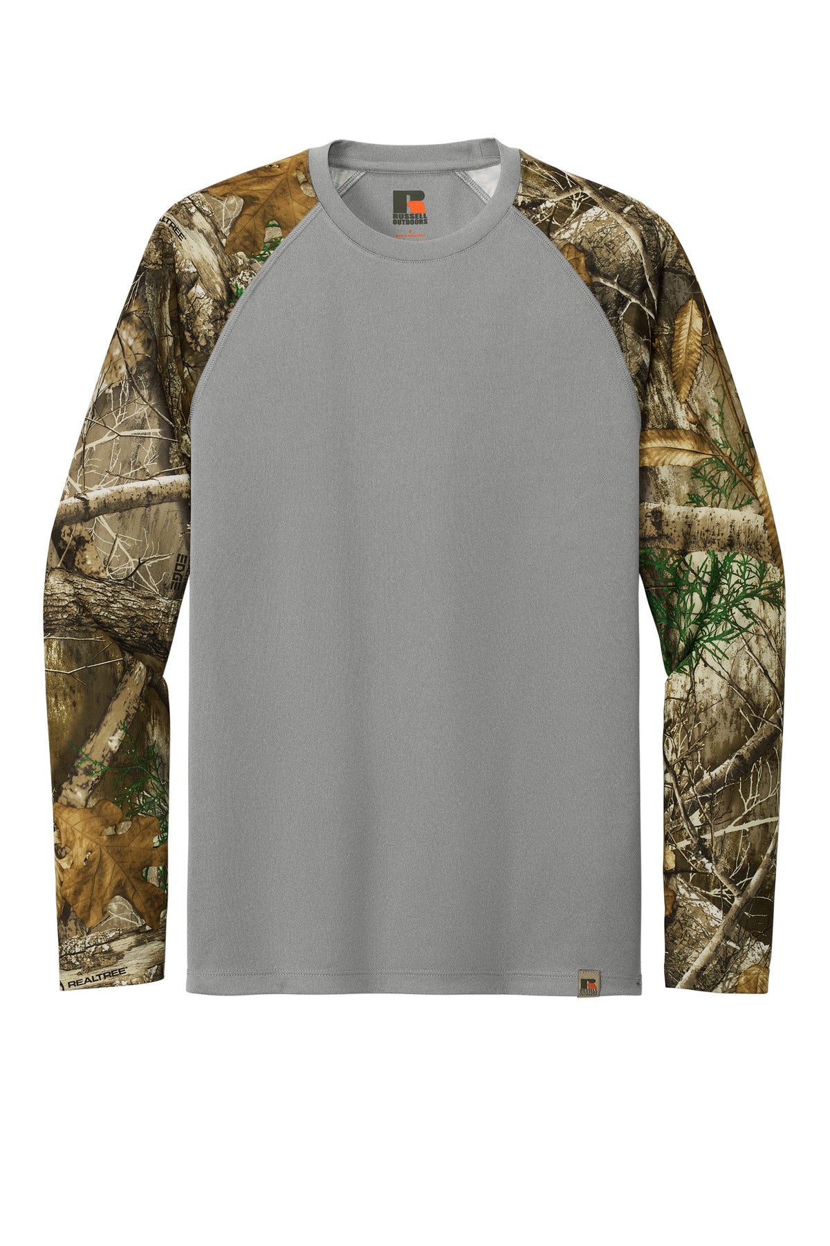 Custom Embroidered Russell Outdoors T-Shirts  in Grey Concrete Heather/ Realtree Edge