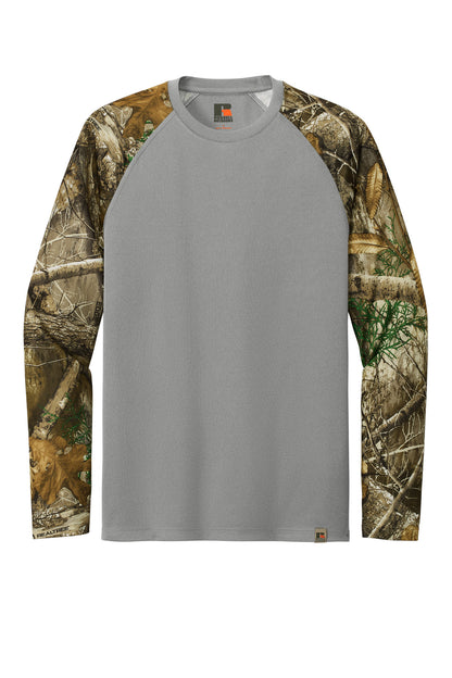 Custom Embroidered Russell Outdoors T-Shirts  in Grey Concrete Heather/ Realtree Edge