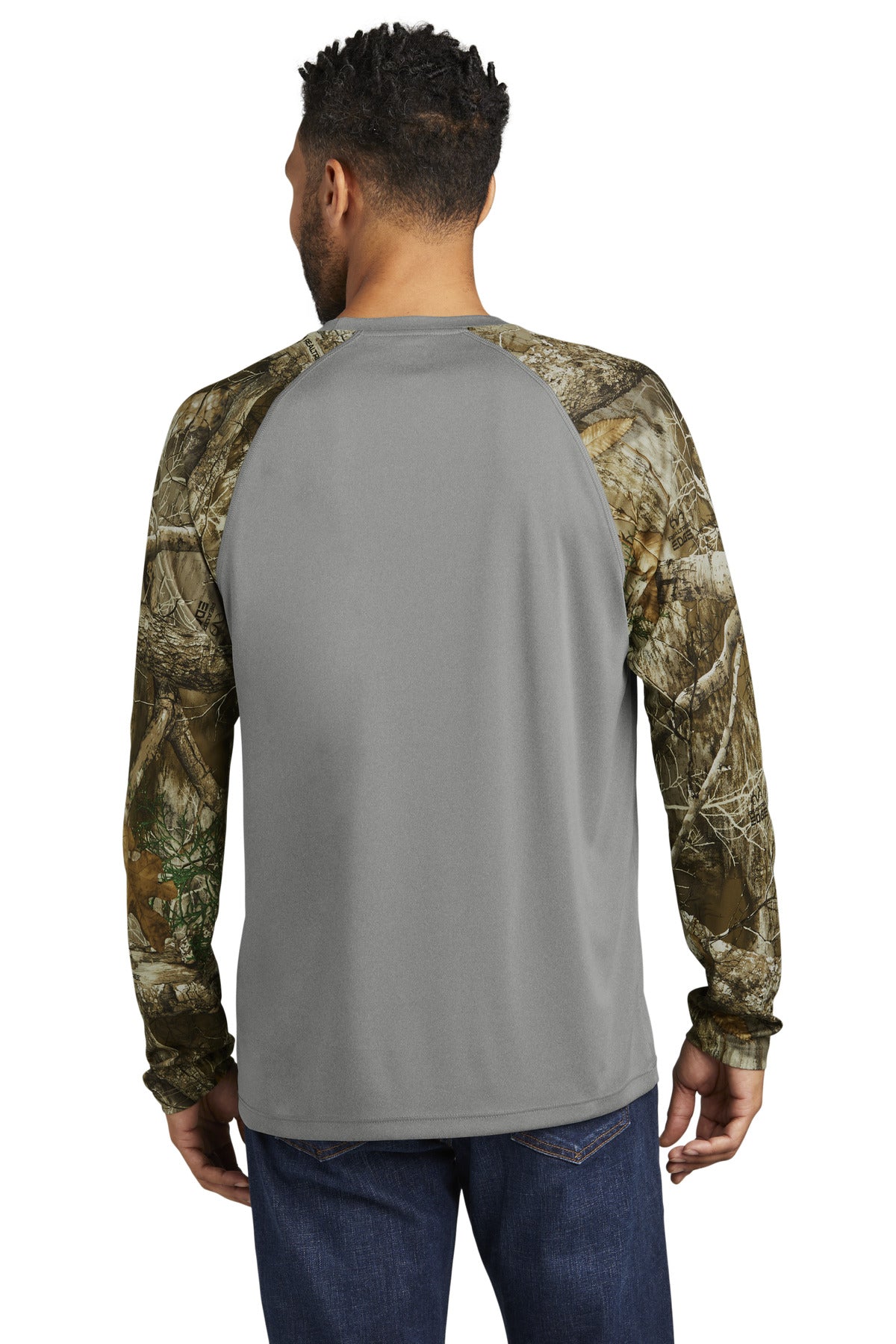 Custom Embroidered Russell Outdoors Realtree Colorblock Performance Long Sleeve Tee RU151LS,Grey Concrete Heather/ Realtree Edge