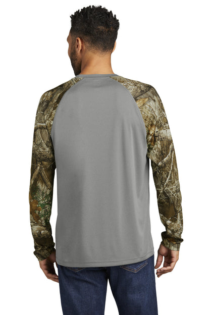 Custom Embroidered Russell Outdoors Realtree Colorblock Performance Long Sleeve Tee RU151LS,Grey Concrete Heather/ Realtree Edge