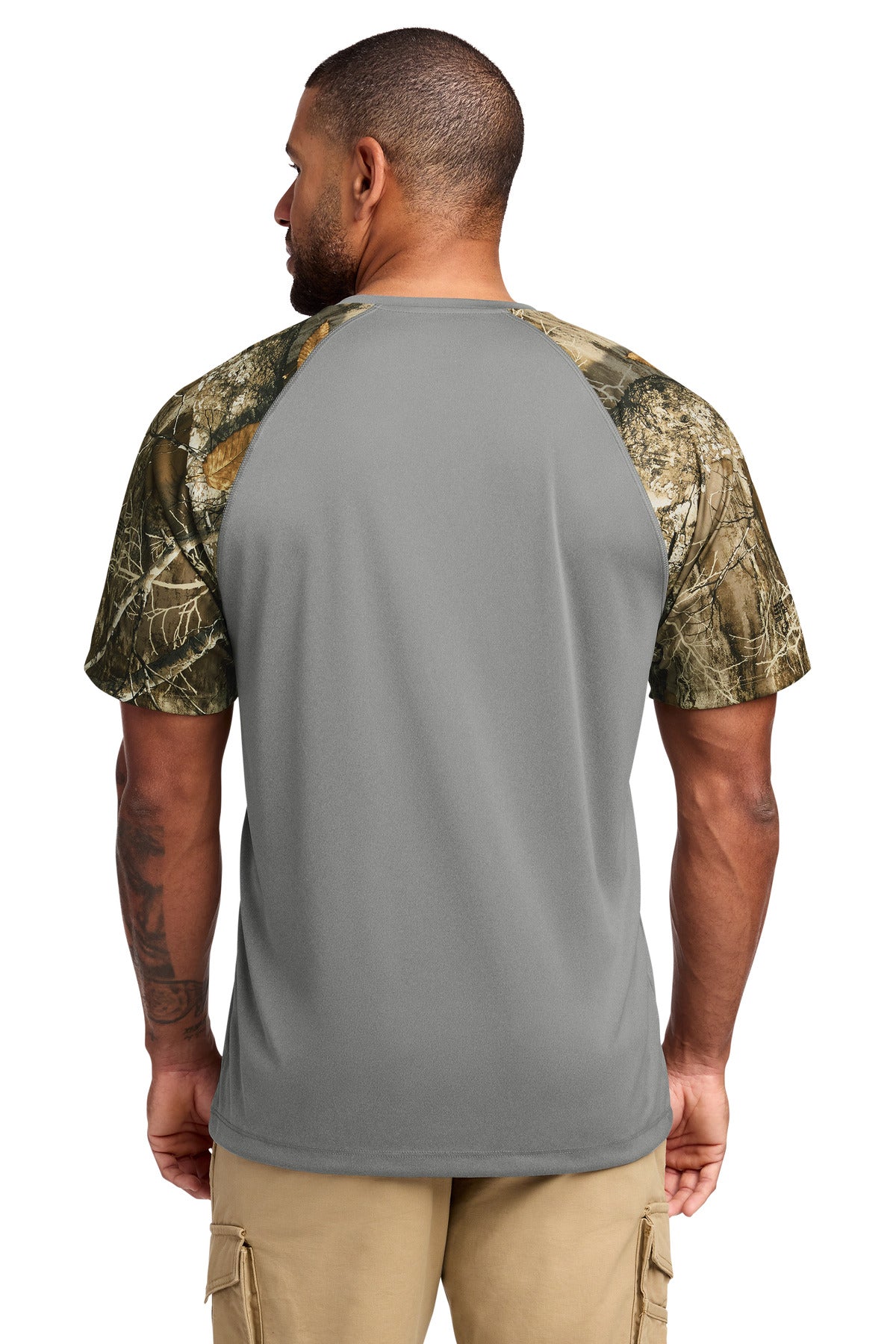Custom Embroidered Russell Outdoors T-Shirts  in Grey Concrete Heather/ Realtree Edge
