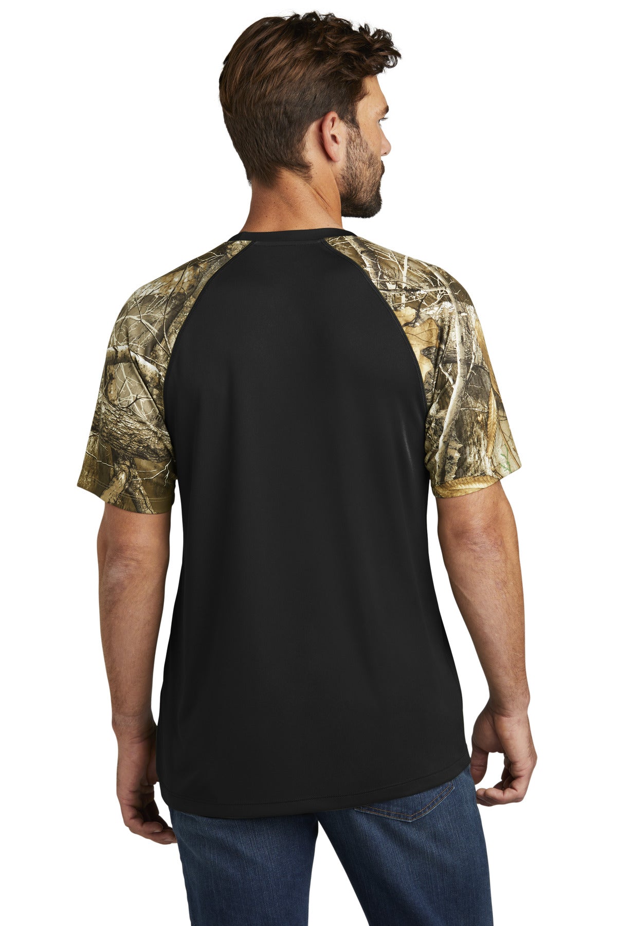 Custom Embroidered Russell Outdoors Realtree Colorblock Performance Tee RU151,Black/ Realtree Edge