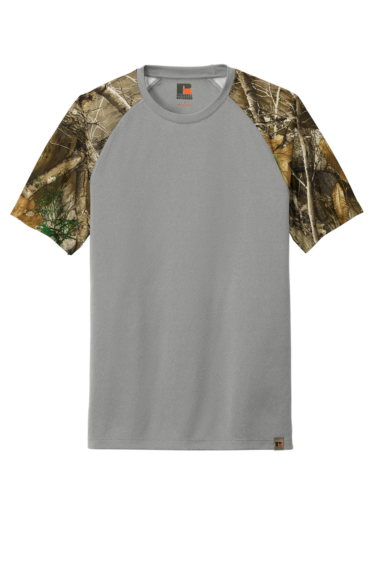 Custom Embroidered Russell Outdoors T-Shirts  in Grey Concrete Heather/ Realtree Edge