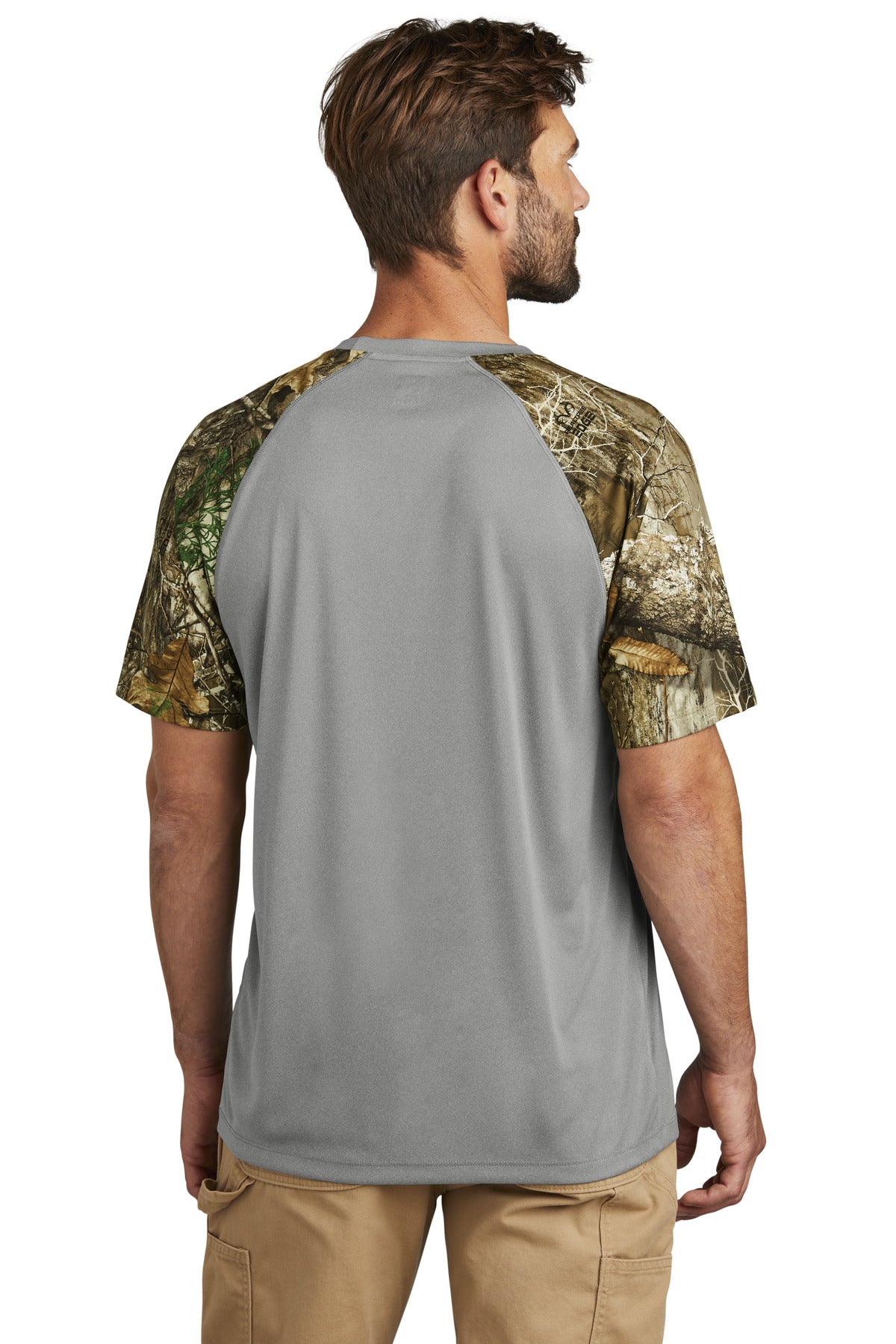 Custom Embroidered Russell Outdoors Realtree Colorblock Performance Tee RU151,Grey Concrete Heather/ Realtree Edge