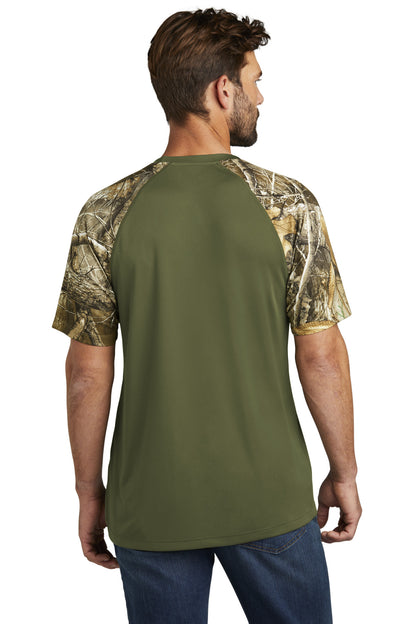 Custom Embroidered Russell Outdoors Realtree Colorblock Performance Tee RU151,Olive Drab Green/ Realtree Edge