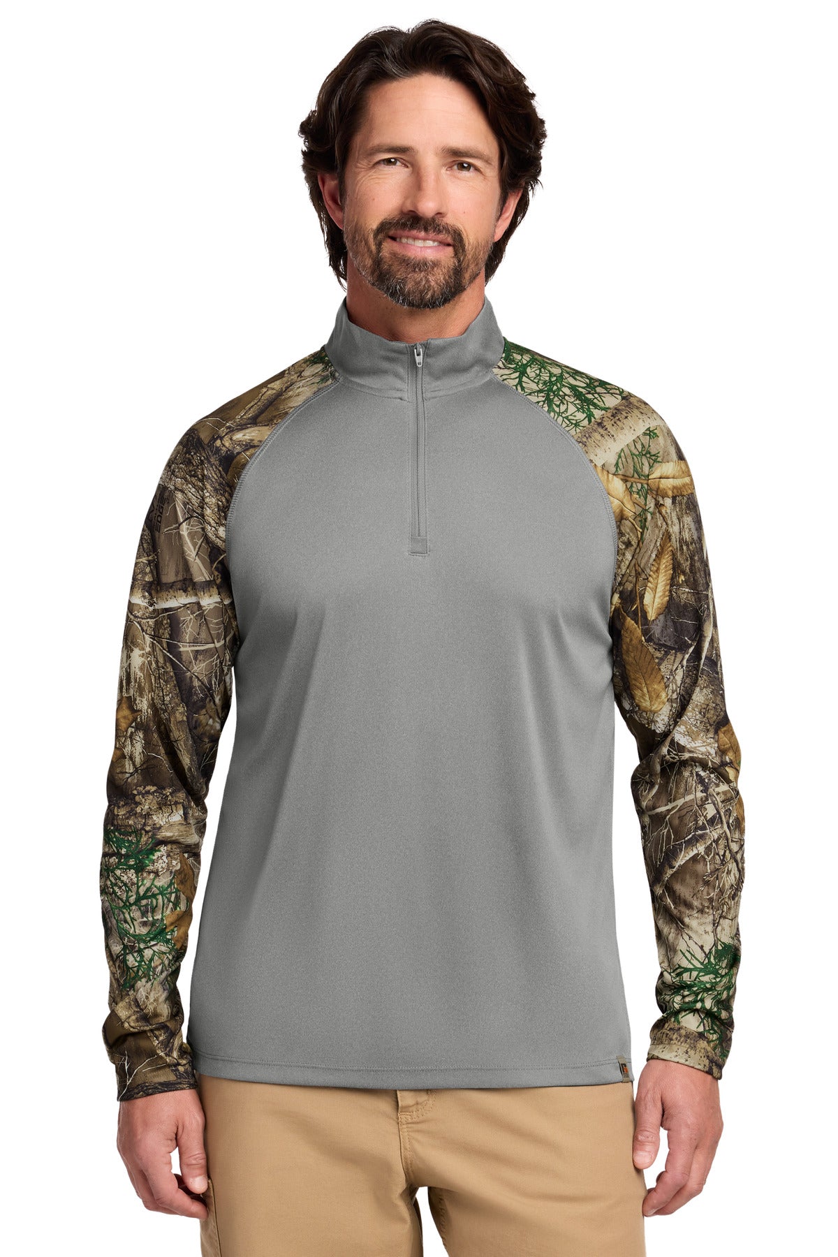 Custom Embroidered Russell Outdoors Sweatshirts/Fleece in Grey Concrete Heather/ Realtree Edge