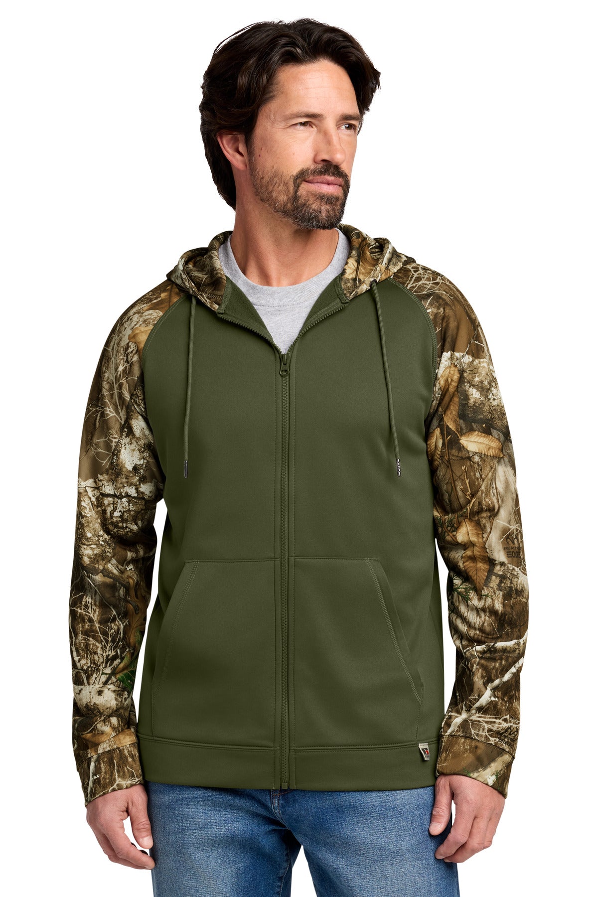Custom Embroidered Russell Outdoors Sweatshirts/Fleece in Olive Drab Green/ Realtree Edge