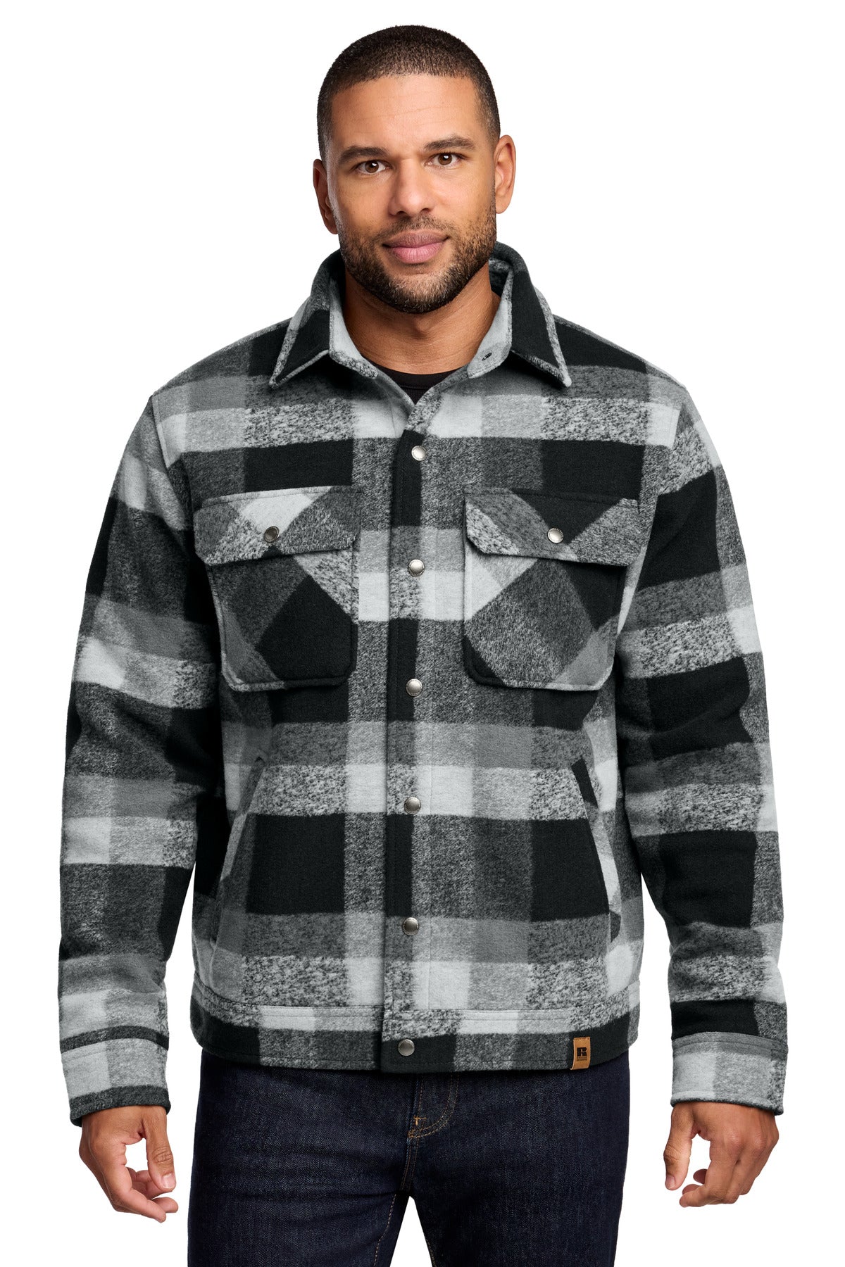 Custom Embroidered Russell Outdoors Outerwear in Deep Black Plaid