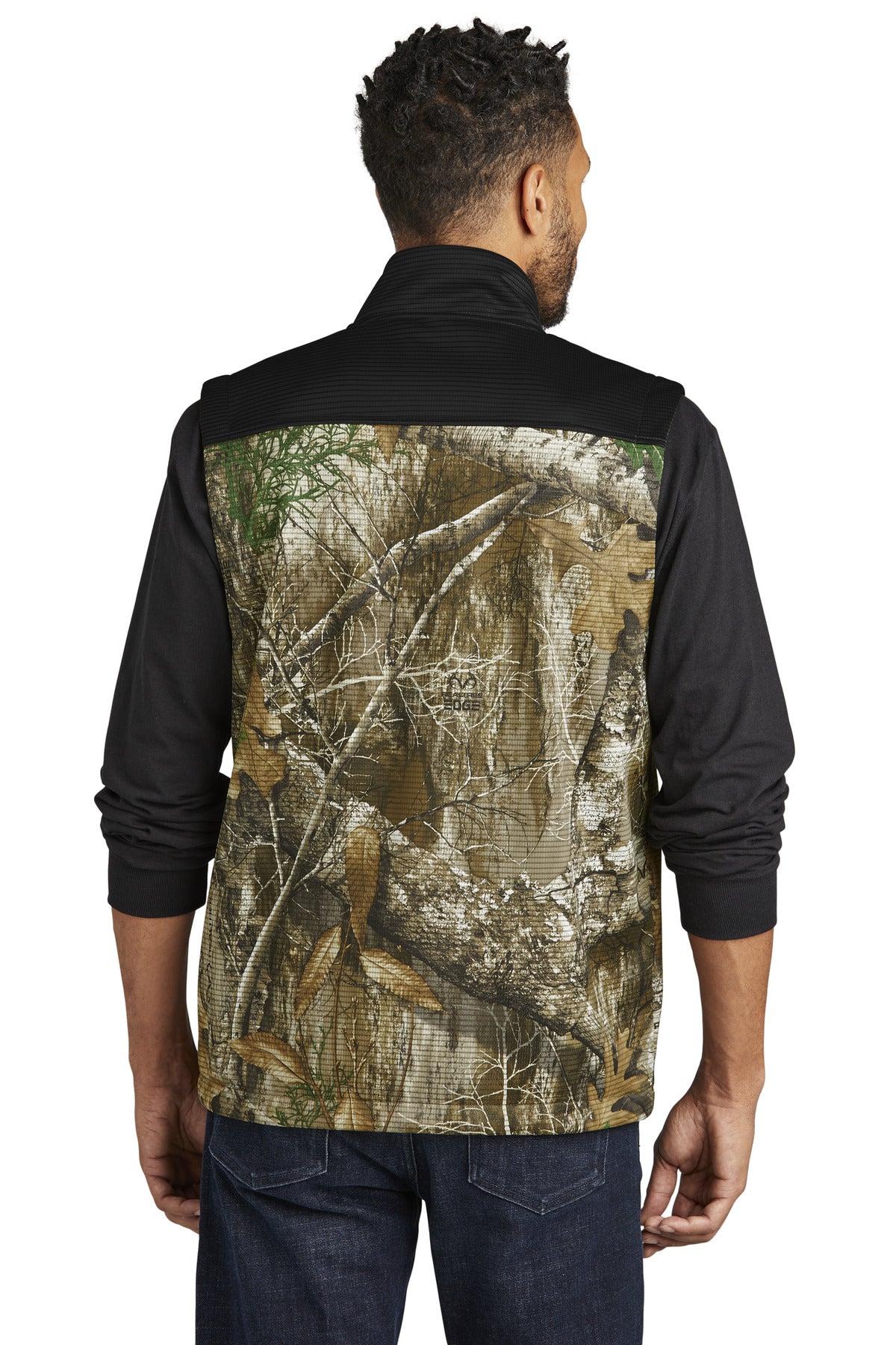 Custom Embroidered Russell Outdoors Realtree Atlas Colorblock Soft Shell Vest RU604,Deep Black/ Realtree Edge