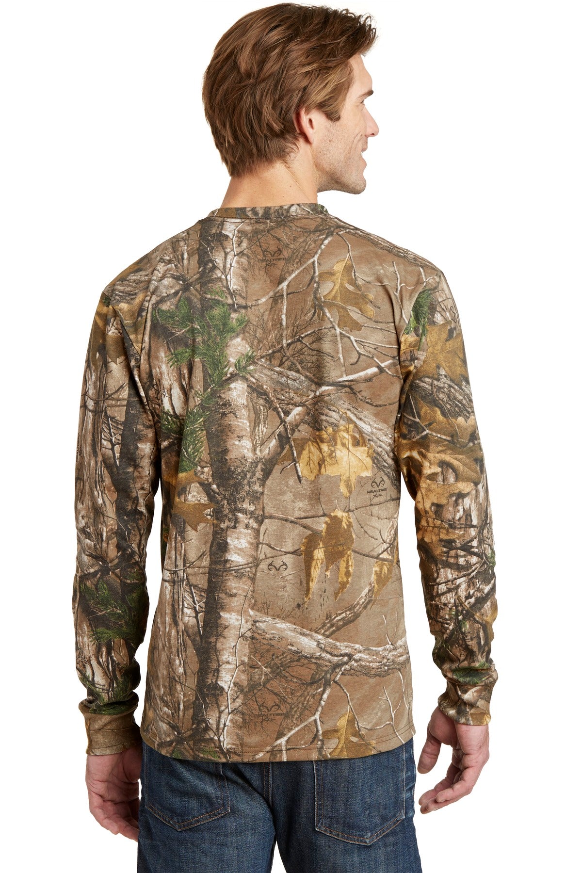 Custom Embroidered Russell Outdoors Realtree Long Sleeve Explorer 100% Cotton T-Shirt with Pocket. S020R,Realtree Xtra