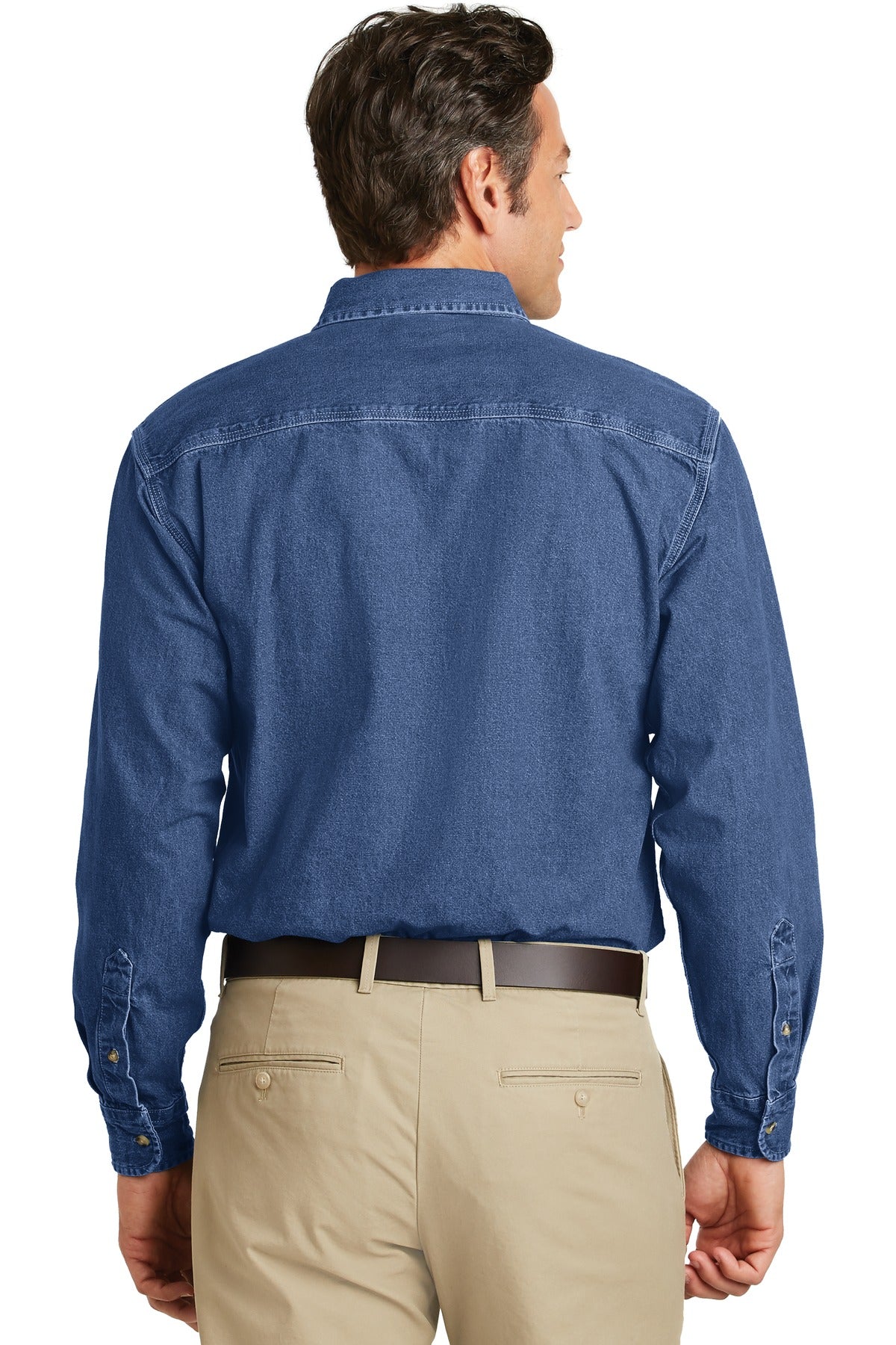 Custom Embroidered Port Authority Heavyweight Denim Shirt. S100,Dark Blue Stonewashed