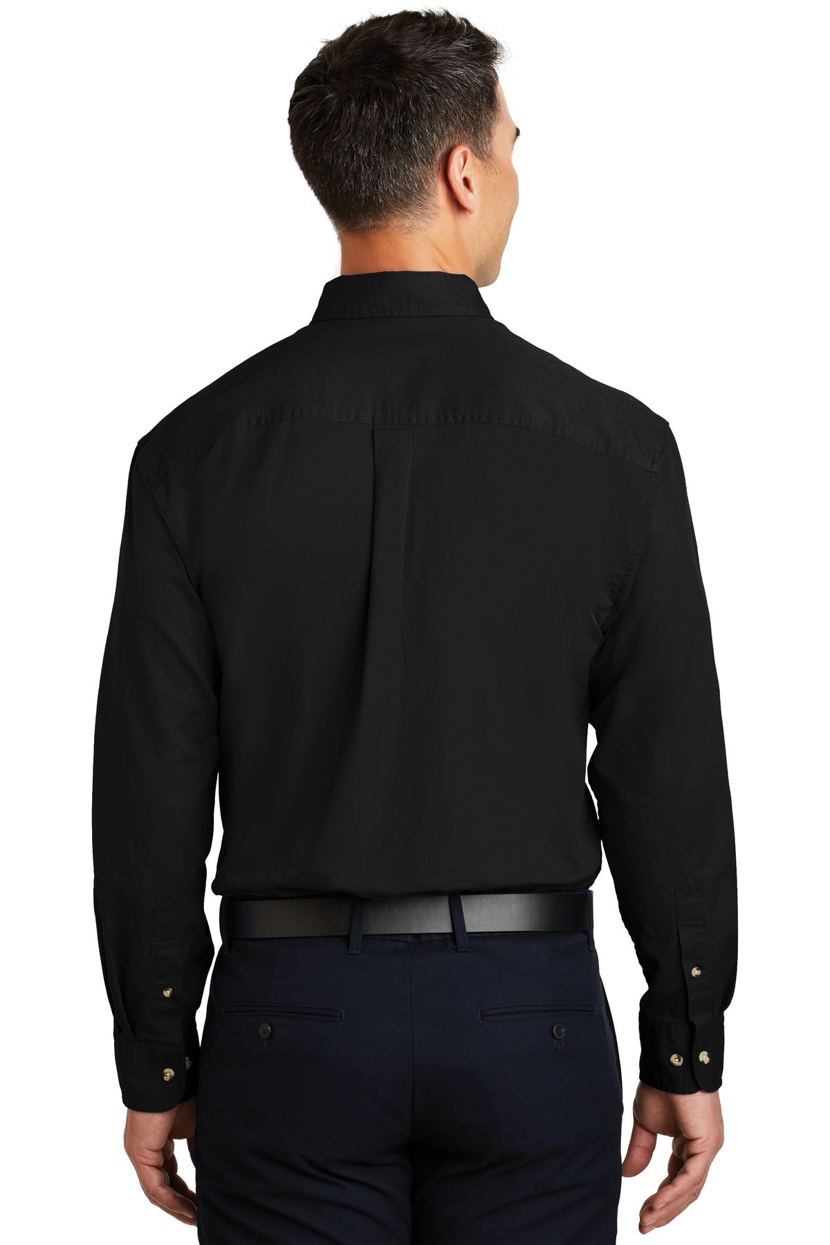 Custom Embroidered Port Authority Long Sleeve Twill Shirt.  S600T,Black