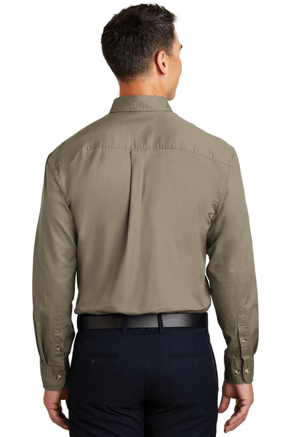 Custom Embroidered Port Authority Long Sleeve Twill Shirt.  S600T,Khaki