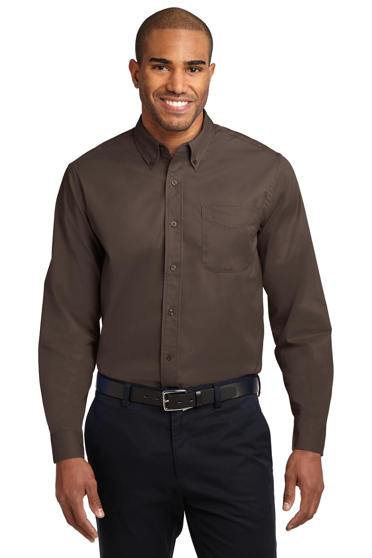 Custom Embroidered Port Authority Clothing Tops in Coffee Bean/ Light Stone