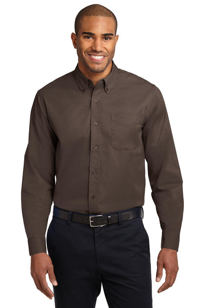 Custom Embroidered Port Authority Clothing Tops in Coffee Bean/ Light Stone