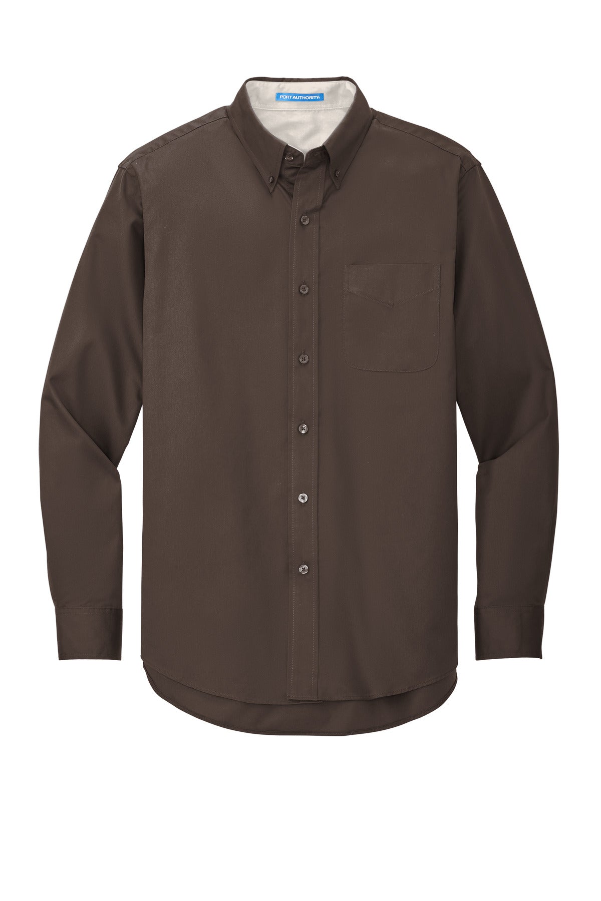 Custom Embroidered Port Authority Clothing Tops in Coffee Bean/ Light Stone