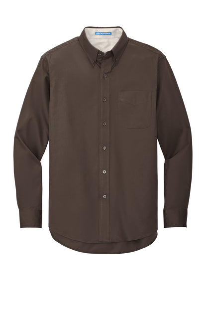 Custom Embroidered Port Authority Clothing Tops in Coffee Bean/ Light Stone