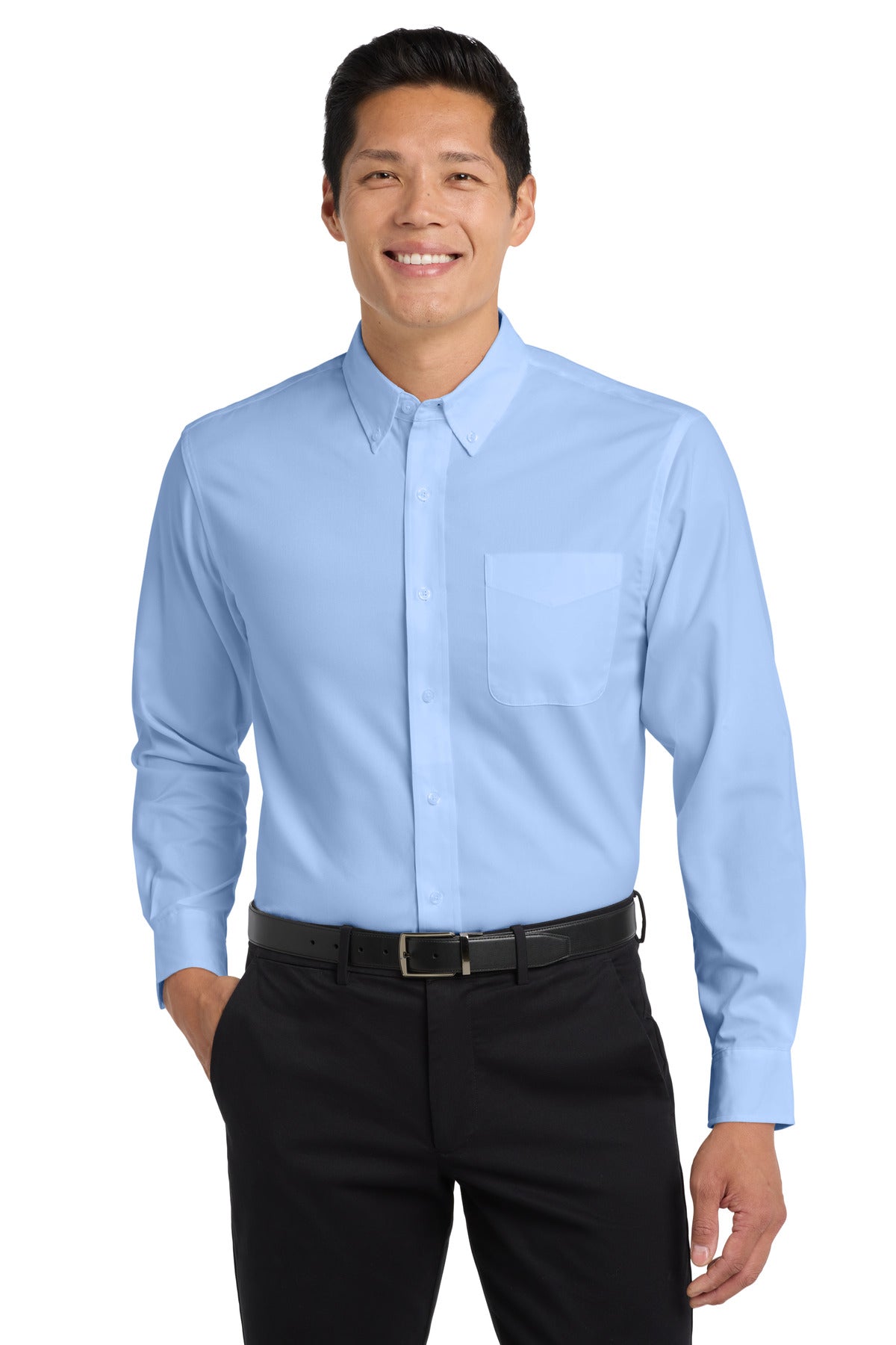 Custom Embroidered Port Authority Clothing Tops in Light Blue/ Light Stone