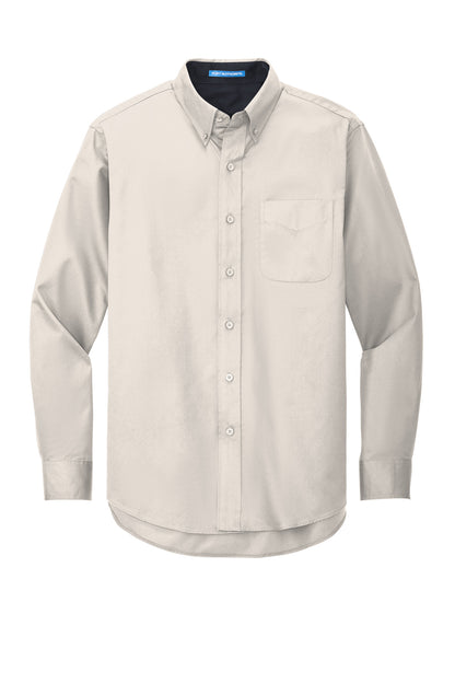 Custom Embroidered Port Authority Clothing Tops in Light Stone/ Classic Navy