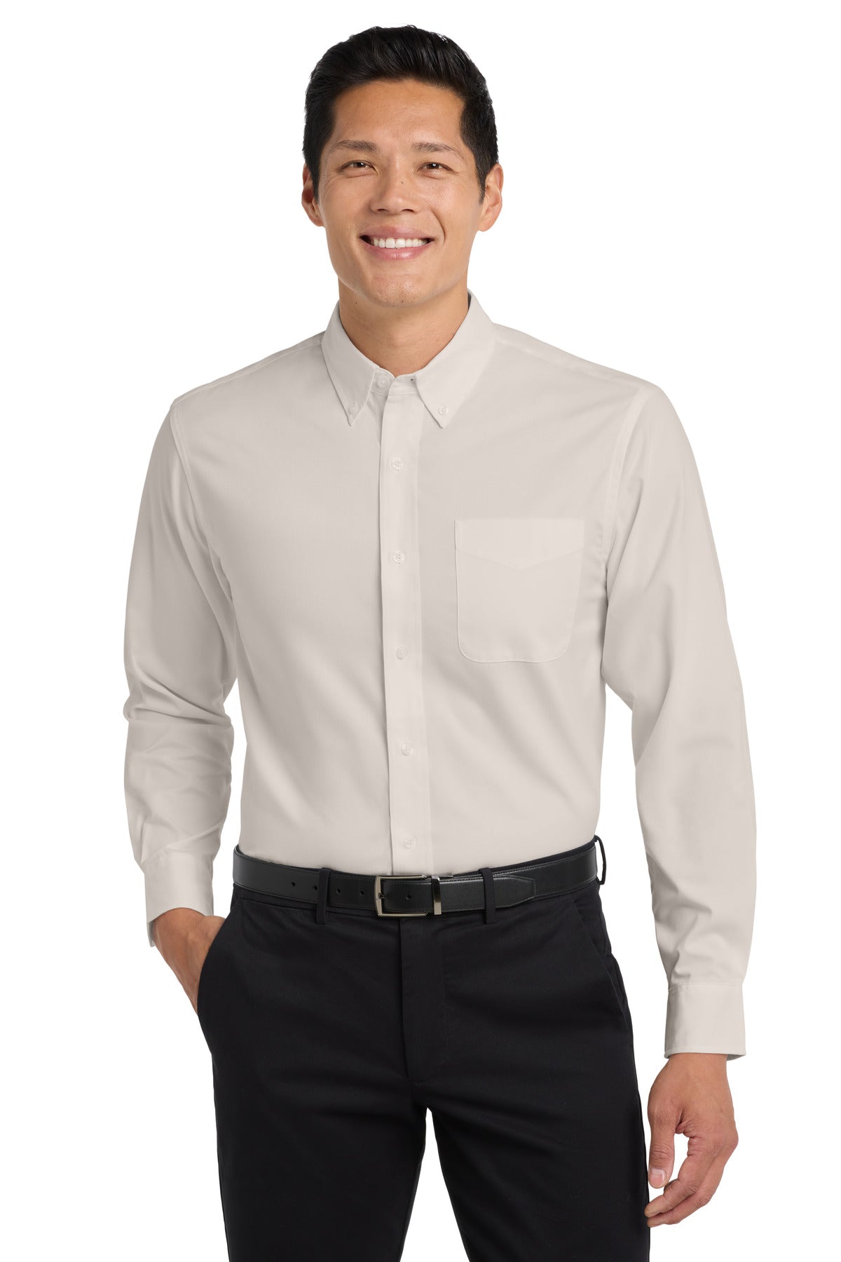 Custom Embroidered Port Authority Clothing Tops in Light Stone/ Classic Navy
