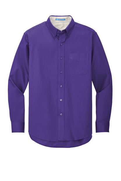 Custom Embroidered Port Authority Clothing Tops in Purple/ Light Stone