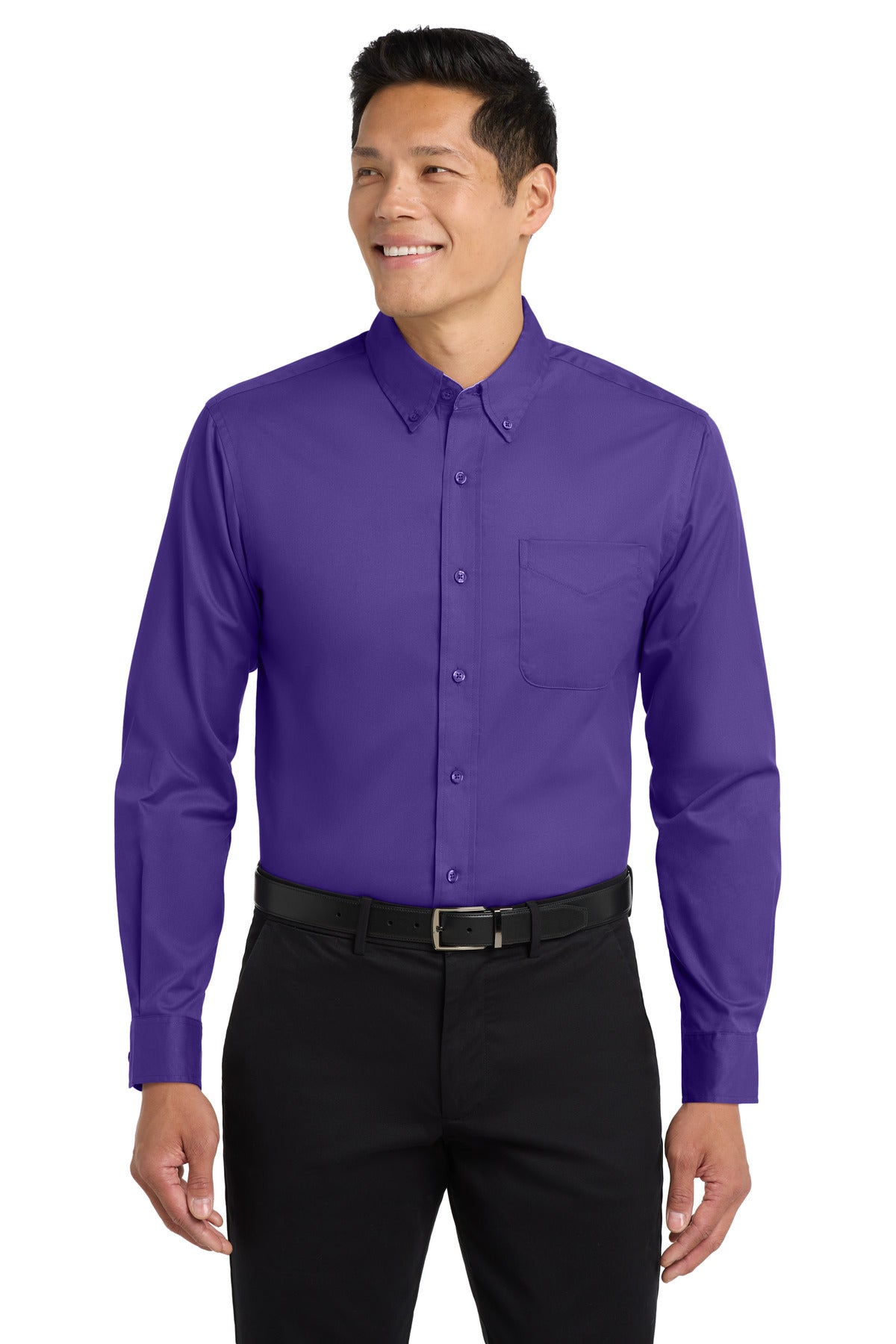 Custom Embroidered Port Authority Clothing Tops in Purple/ Light Stone