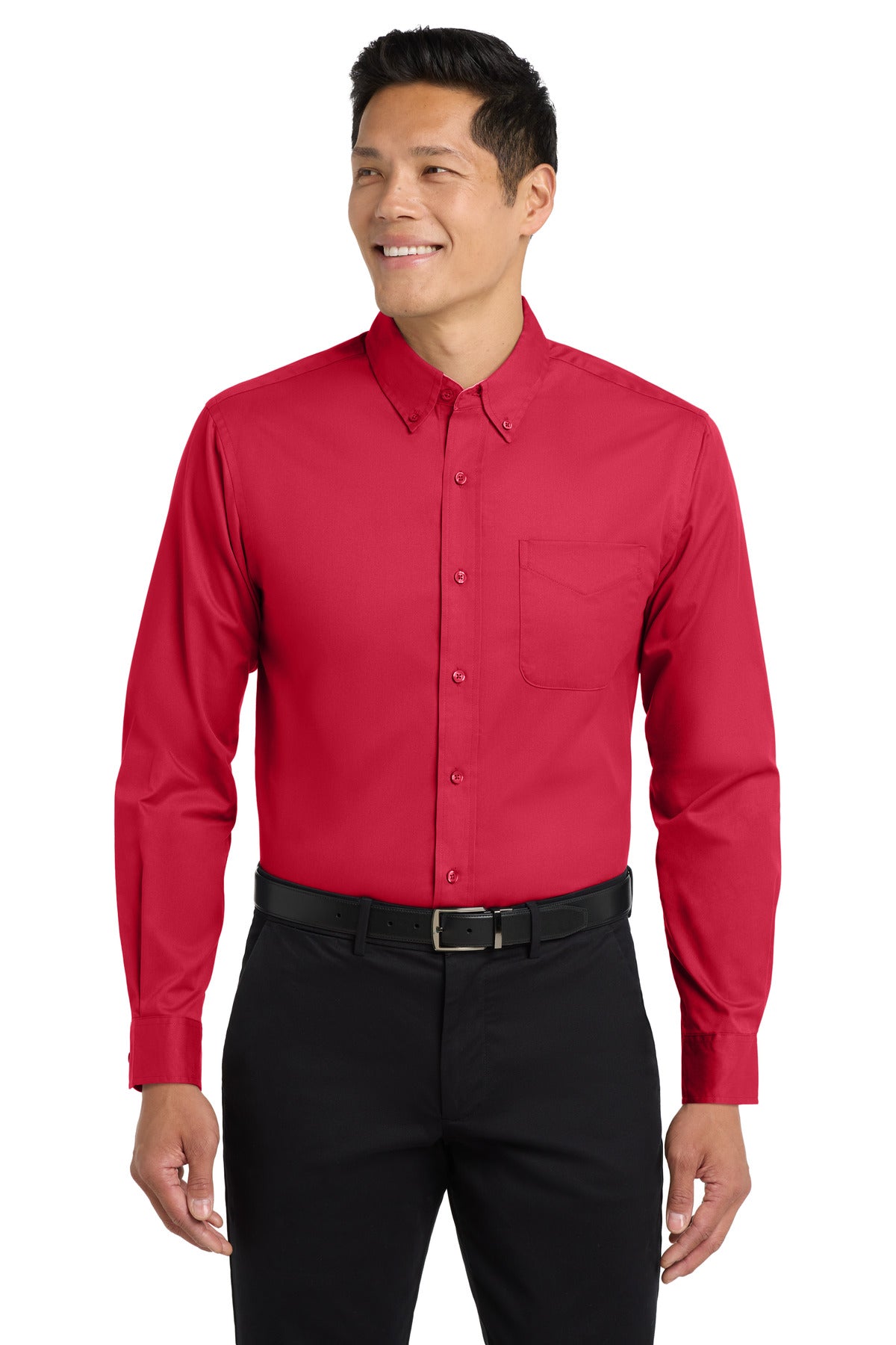 Custom Embroidered Port Authority Clothing Tops in Red/ Light Stone