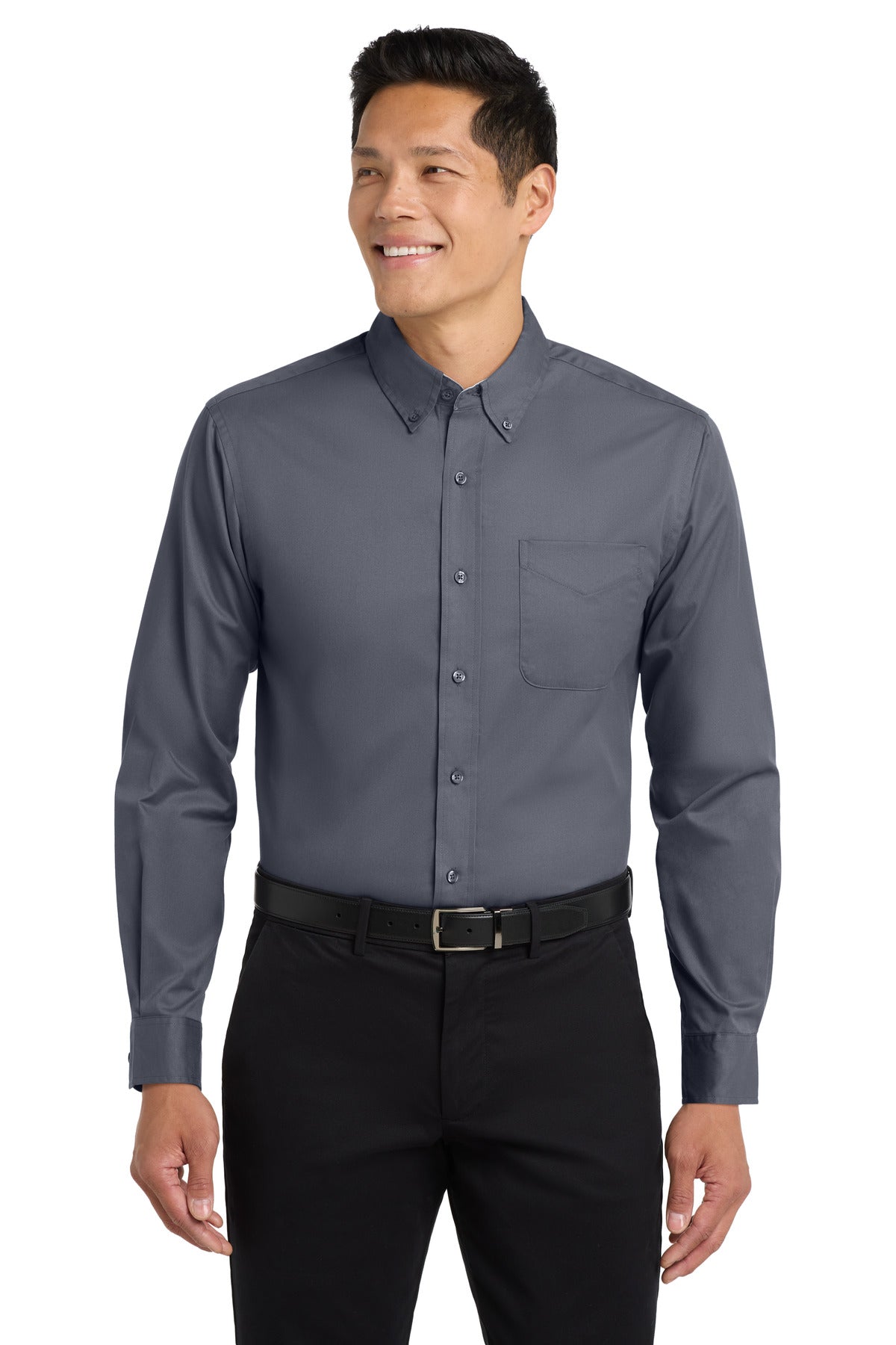 Custom Embroidered Port Authority Clothing Tops in Steel Grey/ Light Stone