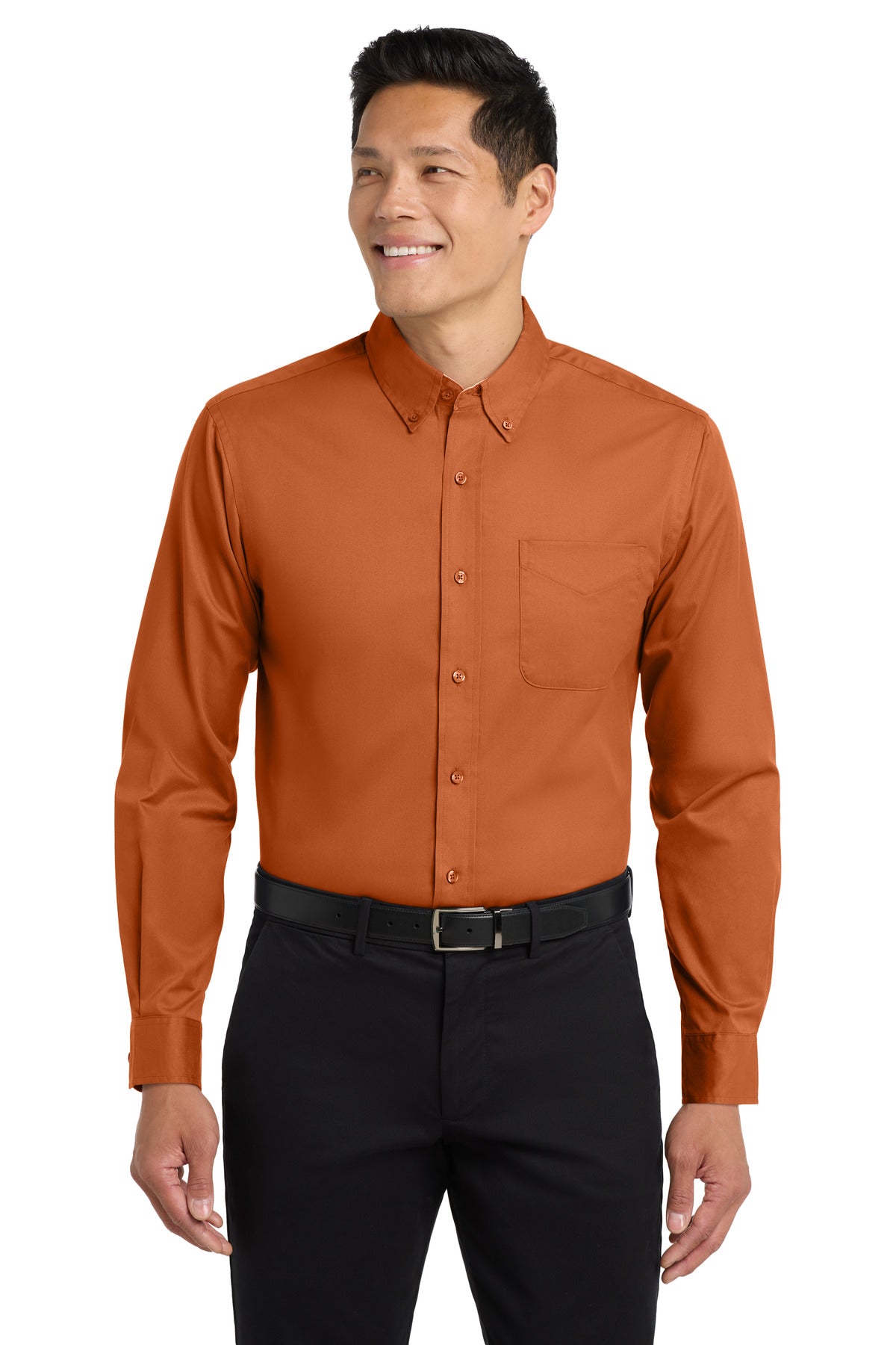 Custom Embroidered Port Authority Clothing Tops in Texas Orange/ Light Stone