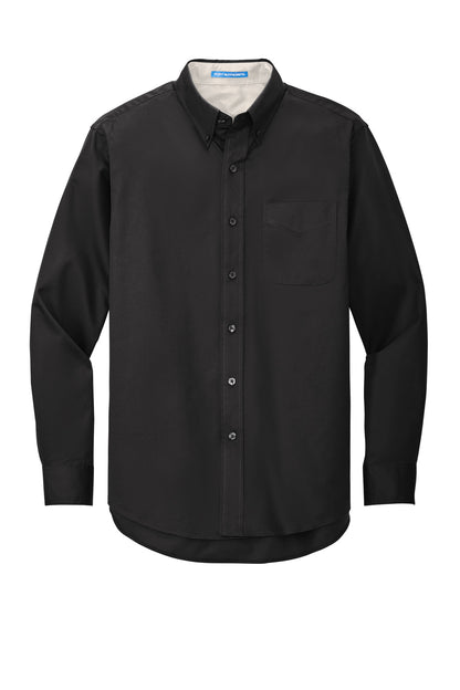 Custom Embroidered Port Authority Woven Shirts in Black/ Light Stone