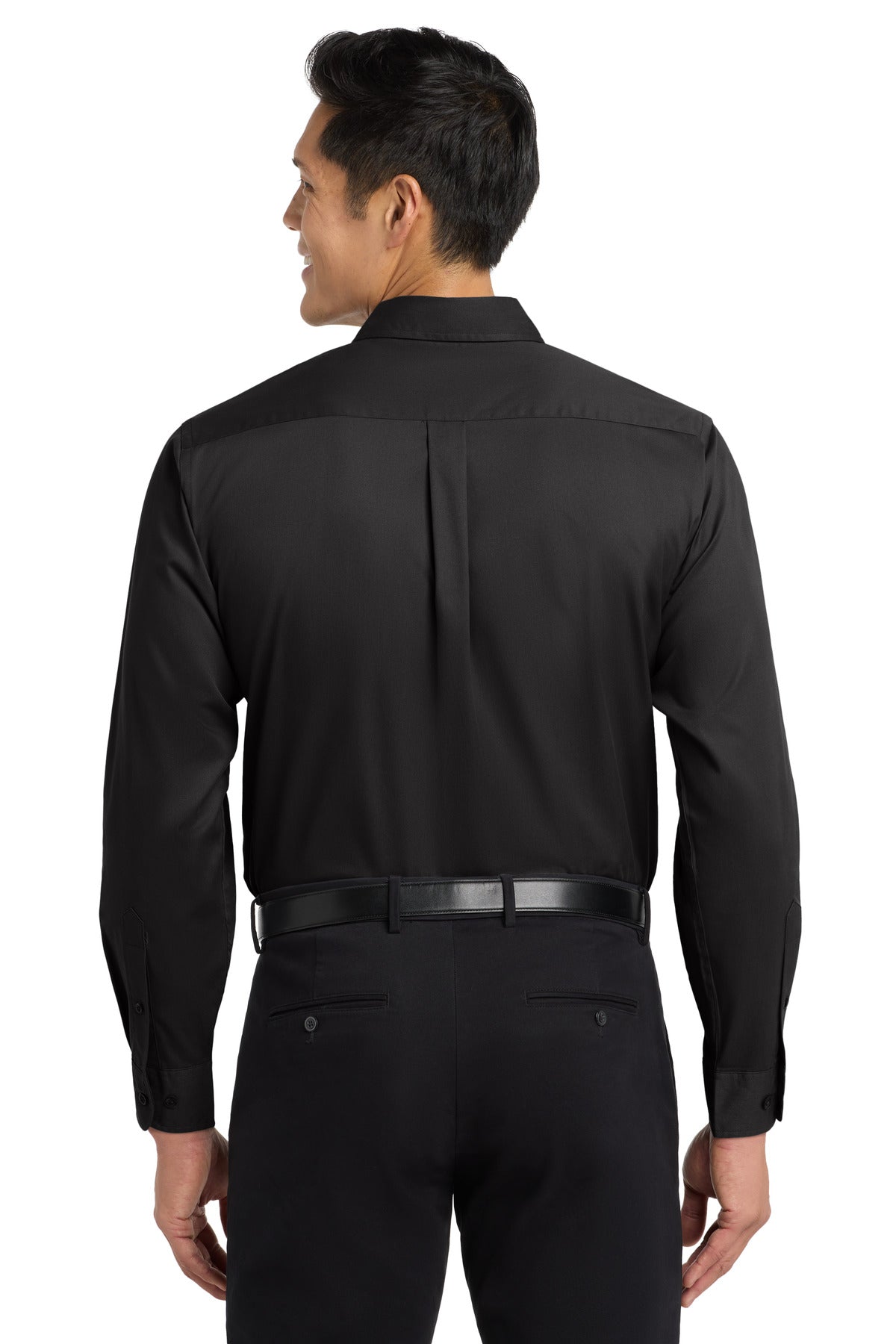 Custom Embroidered Port Authority Woven Shirts in Black/ Light Stone