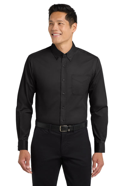 Custom Embroidered Port Authority Woven Shirts in Black/ Light Stone