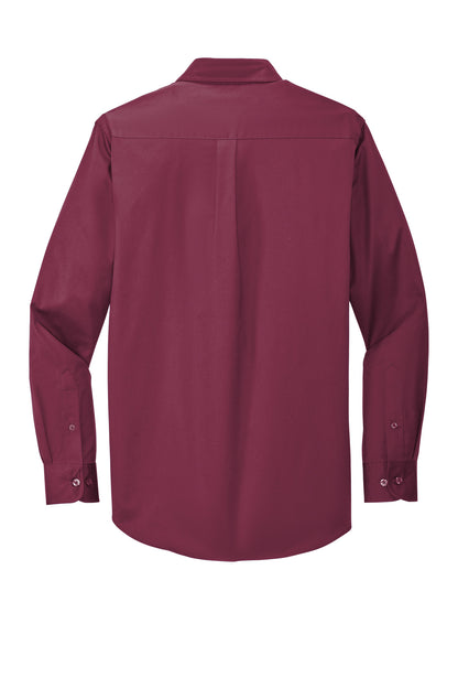Custom Embroidered Port Authority Woven Shirts in Burgundy/ Light Stone