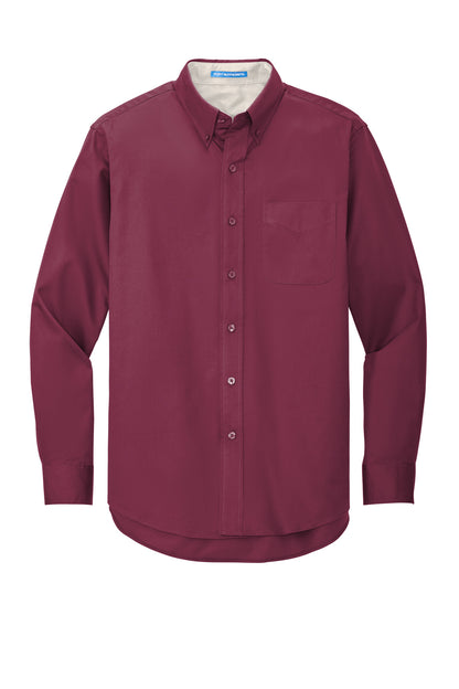 Custom Embroidered Port Authority Woven Shirts in Burgundy/ Light Stone