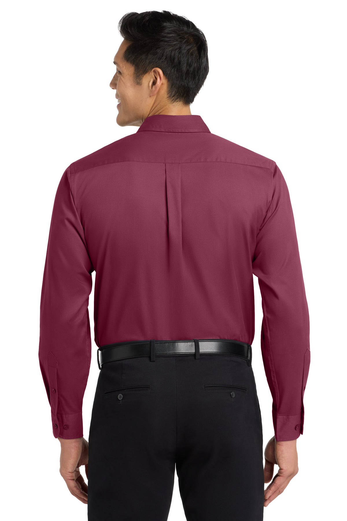 Custom Embroidered Port Authority Woven Shirts in Burgundy/ Light Stone