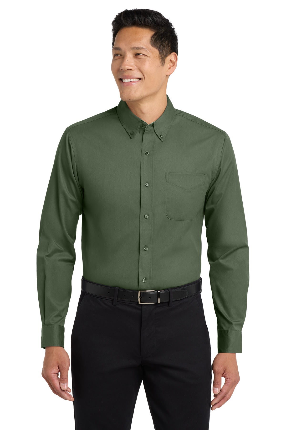 Custom Embroidered Port Authority Woven Shirts in Clover Green