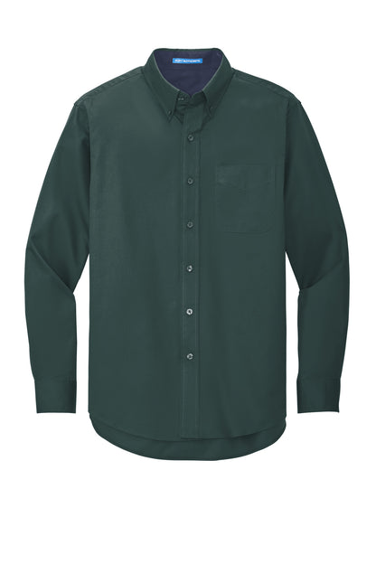 Custom Embroidered Port Authority Woven Shirts in Dark Green/ Navy