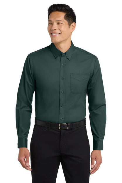 Custom Embroidered Port Authority Woven Shirts in Dark Green/ Navy