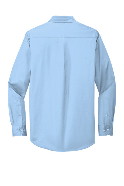 Custom Embroidered Port Authority Woven Shirts in Light Blue/ Light Stone